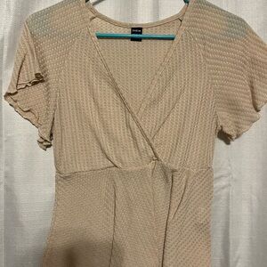 Shein Beige Textured Short Sleeve Top